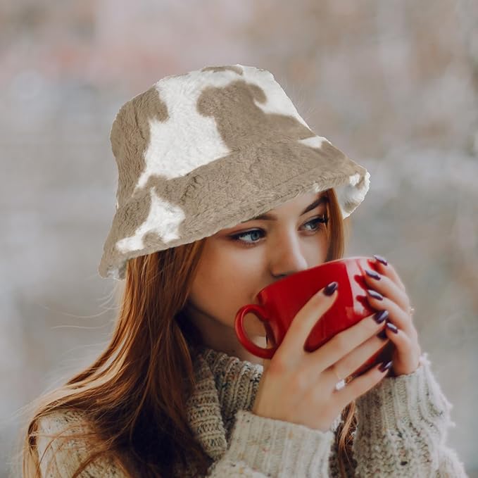 Winter Soft Faux Fur Plush Bucket Hat, Lovely Fisherman Cap, Fashion Outdoor Thick Warm Sun Cap for Women