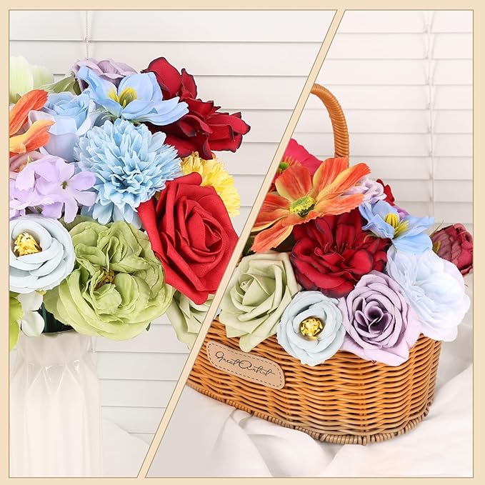 Artificial Flowers Combo Box Set Rainbow Colorful Fake Floral Arrangements Artificial Flower Bouquets Party Bridal Baby Shower Centerpieces Home Decor