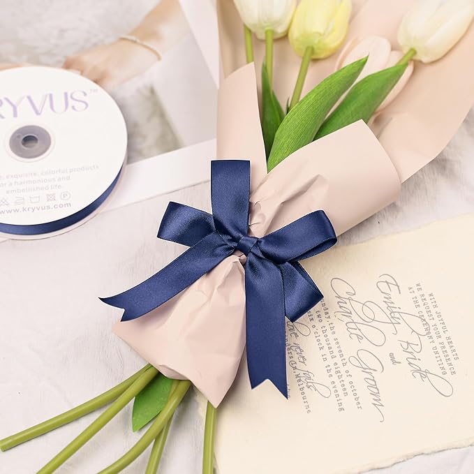 Navy Blue Satin Ribbon, Double Faced 1 Inch X 25 Yards Navy Blue Ribbon, Premium Satin Ribbon for Gift Wrapping, Crafts, Hair Bow Making, Sewing, Flower Bouquet, Wedding Party Decor