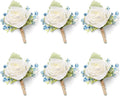 White & Blue Rose Boutonnieres for Men Wedding Baby's Breath Boutonniere for Best Men Groom Groomsmen Wedding Prom Set of 6