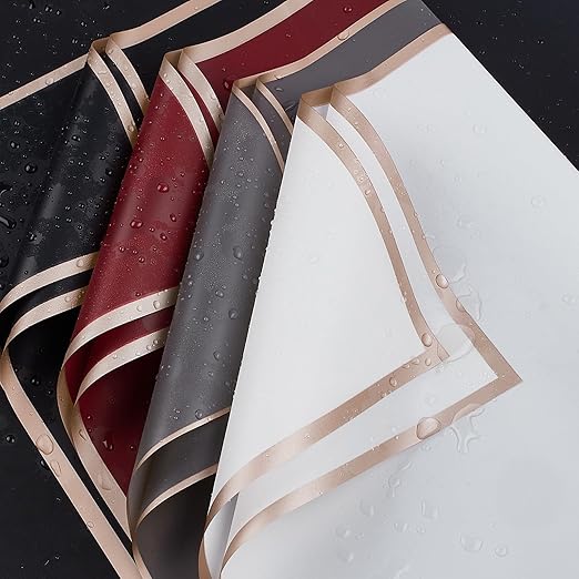 Jutieuo 20 Sheets Burgundy Flower Wrapping Paper, Waterproof Floral Wrap Gold Edge Bouquet Wrapping Paper Florist Supplies (22.8 x 22.8 inch)