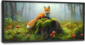 Forest Fox Large Wall Art Framed Rustic Wall Decor for Living Room Fox Mushroom Pictures Oversized Canvas Print Painting Modern Extra Large Framed Artwork for Bedroom Office 60"x30"