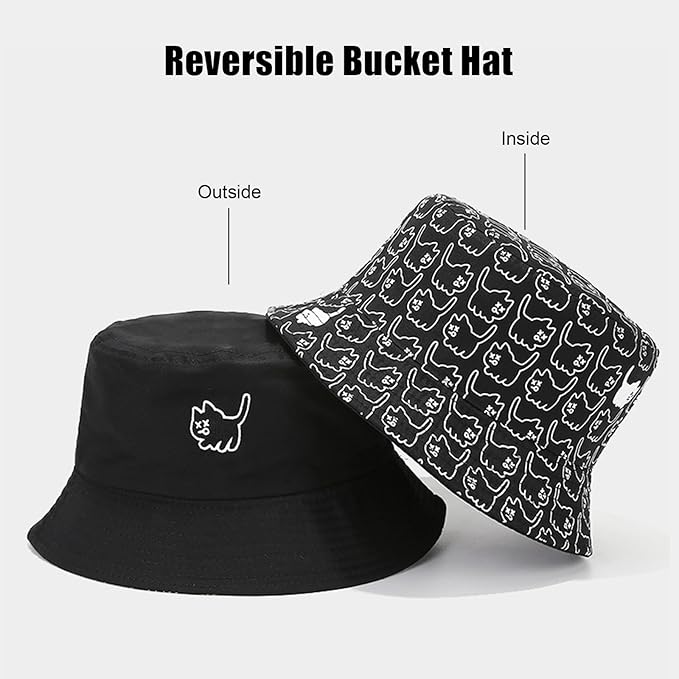 Bucket Hat for Women Men, Cotton Reversible Double Side Wear Sun Hats Beach Fisherman Hat