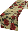 Red Rose Print Table Runner, Vintage Rose Spring Summer Seasonal Romantic Valentines Dinner Runner Table Decoration for Home Kitchen Dining Holiday Wedding Party 13x70in