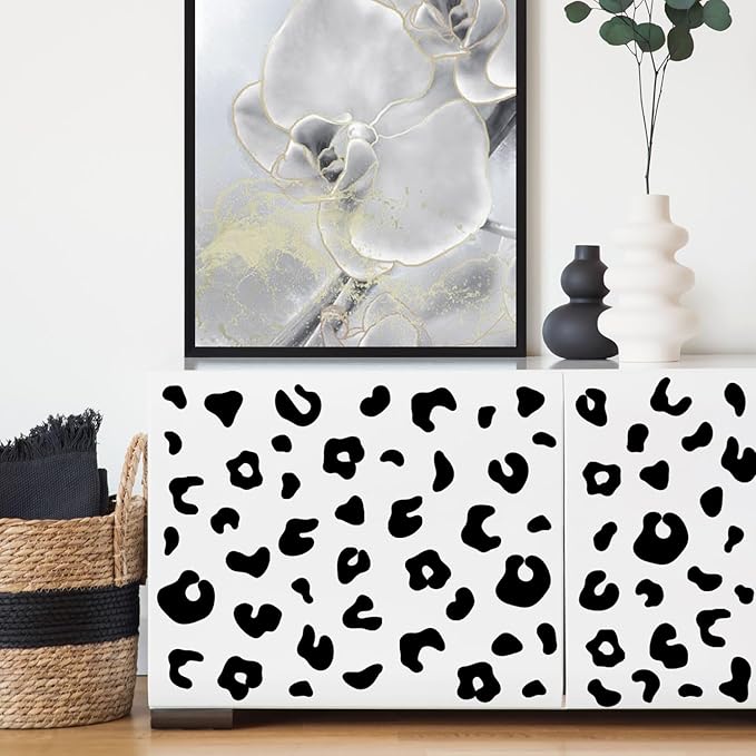 10 Sheets 360Pcs Leopard Wall Decals Removable Peel & Stick Wall Stickers Self-Adhesive Animal Print Vinyl Decor for Nursery, Car,Door, Home, Bedroom, DIY Easy Installation (Black)