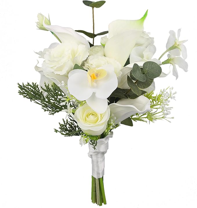 Rinlong 9.8 Inch Silk Posy Bouquet Wedding Bouquets for Bride Artificial Rose Small Bridal Bouquet for Wedding Toss Bridesmaid Prom Bouquet
