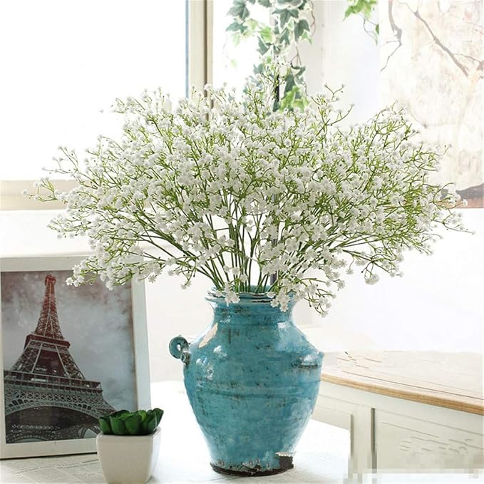 9 Pack Real Touch Artificial Baby's Breath Flowers - 21" Bendable Stems for Wedding Bouquets, Home Centerpieces & Outdoor Decor (Waterproof, Dustproof, White)