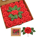Artificial Roses Flowers 50pcs Real Looking Foam Fake Roses with Stems for DIY Wedding Bouquets Bridal Shower Centerpieces Party Decorations (50, Red)