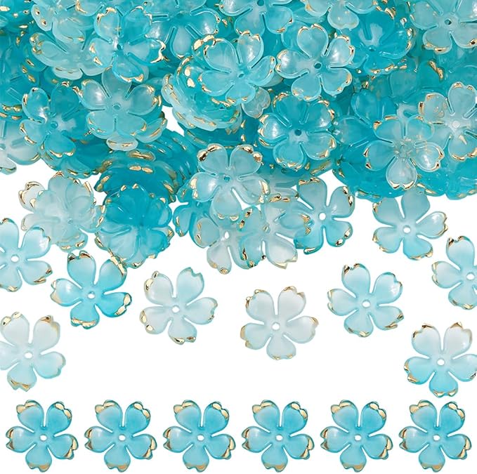 SUNNYCLUE 1 Box 200pcs Acrylic Flower Bead Caps Flower Shaped Bead Mini Light Sky Blue Transparent Floral Spacer 5-Petal Flowers Bead Bulk for Jewelry Making Necklace Bracelet Supplies Decoration