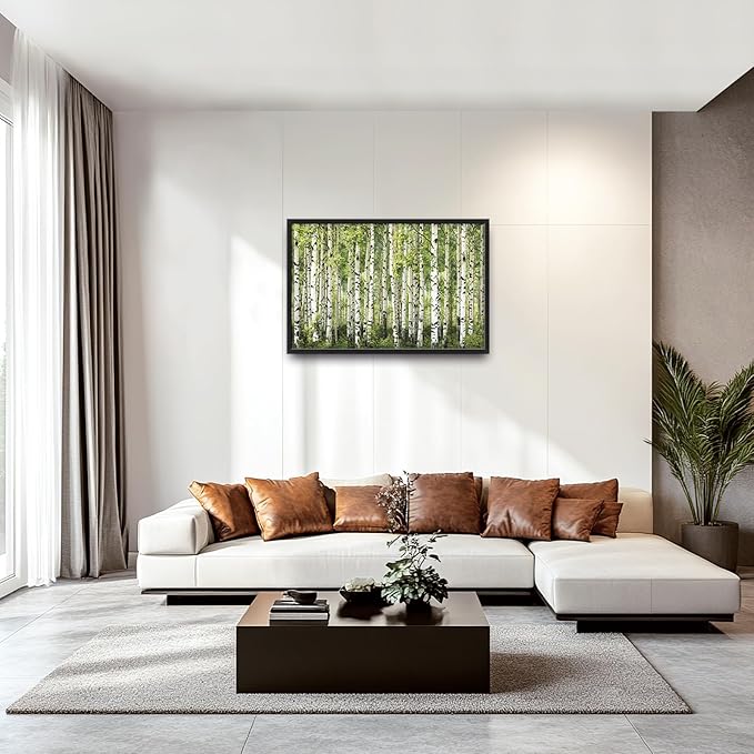 Extra Large Birch Tree Framed Wall Art for Living Room,Oversized Green Aspen Trees Forest Pictures Wall Decor,Canvas Print Painting Modern Artwork Bedroom Office Bathroom 36L x 24W