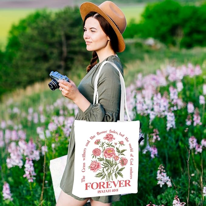 Floral Christian Gifts Religious Gifts Makeup Bag, Canvas Tote Bag Grocery Bags for Yoga Totes for Women Birthday