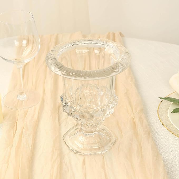 Efavormart 2 Pack Clear Glass Flower Vases in Classic Roman Urn Style, Mini Pedestal Vase Table Centerpieces - 6"