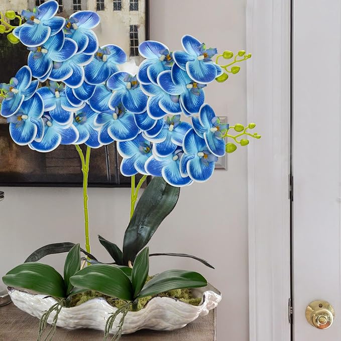 30 Inch Blue Orchids Artificial Flowers Real Touch Phalaenopsis Spray Artificial Orchid Stems with 12 Orchid Flowers Fake Phalaenopsis Tall Faux Flowers Arrangement for Home Decor Party Wedding Decor