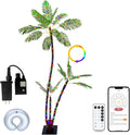 6FT Lighted Artificial Palm Tree with Three Trunks and 212 LED Lights with Remote Control and App Waterproof for Tiki Bars, Patios,Beaches,Yards Pool, Cruise Party-Warm White to Multicolor