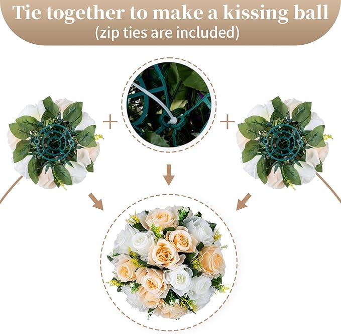Sziqiqi Faux Silk Rose Flowers Artificial Flowers for Wedding Party Centerpiece Decorations Home Decorative Flowers, Champagne & White