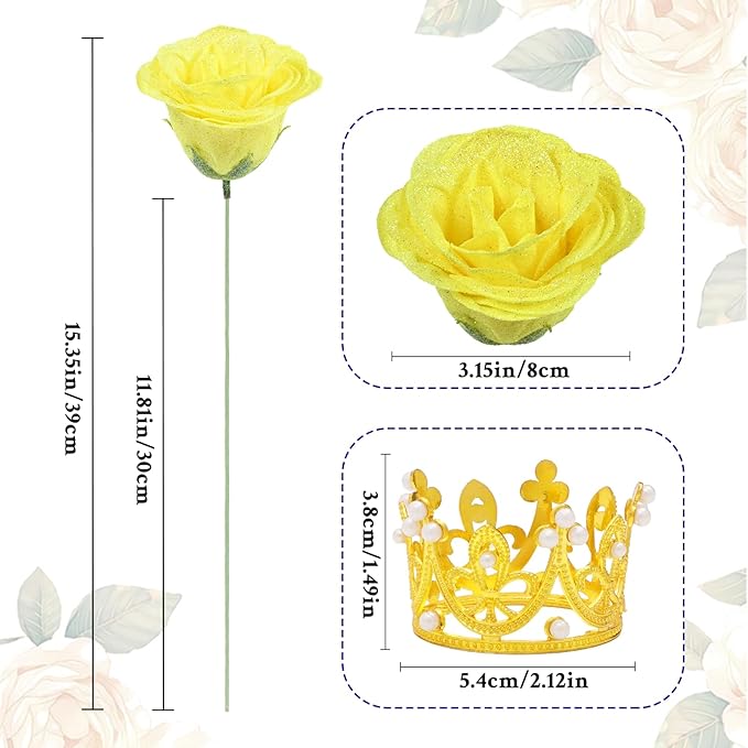 Waipfaru Glitter Roses Bouquet, DIY Fake Flowers Bouquet, Yellow Artificial Flower for Mothers Day Gifts, Valentines, Anniversary, Engagement, Wedding, 36 Pcs