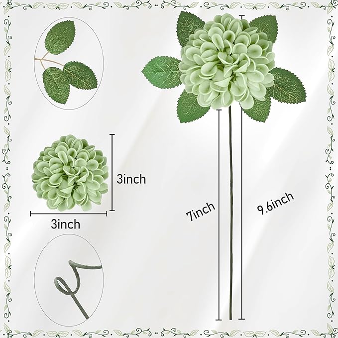 Artificial Flowers, 50pcs Realistic Artificial Rose for DIY Wedding Bouquets Centerpieces Arrangements, Emerald Green Shades Dahlia Flowers with Stem for Bridal Shower