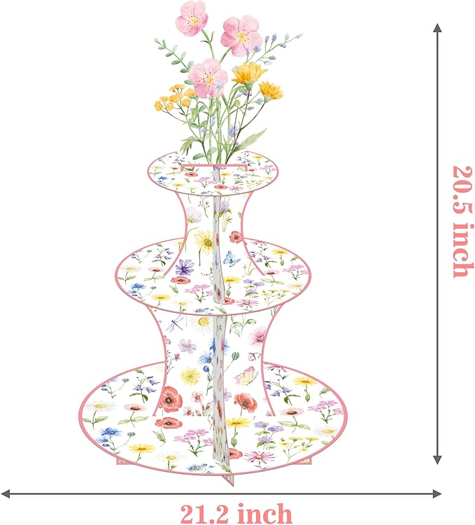 Wildflower Cupcake Stand Spring Wildflower Birthday Party Decorations Wildflower Cupcake Holder 3 Tiers Floral Dessert Towers for Flower Theme Baby Shower Supplies