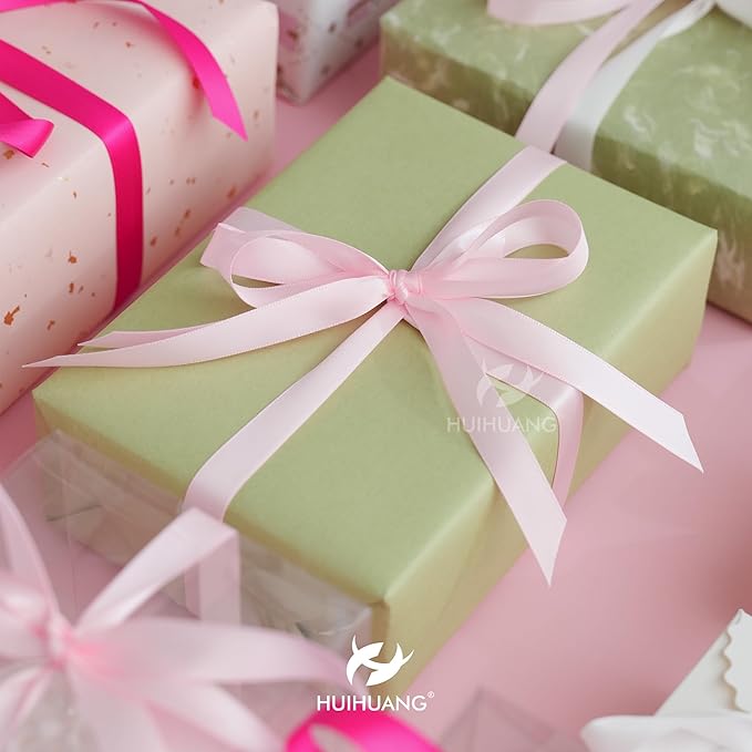 HUIHUANG Pink Ribbon Pack Satin Ribbon Assortment 5 Colors Double Face Valentine's Day Ribbon for Gift Wrapping Wedding Decor Baby Shower Decor, 3/8" X 10 Yard Each Total 50 Yds Per Package