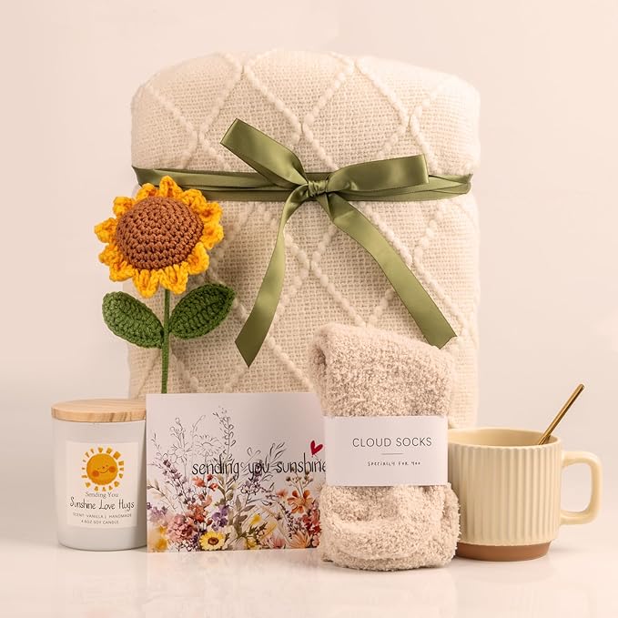 Sending Sunshine Sunflower, Thinking of You Care Package Unique Gift Baskets for Women, Best Friend Birthday and Get Well Soon