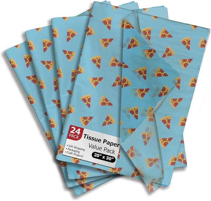 Pizza Printed Tissue Paper for Gift Bags or Boxes and Wrapping - Food Bulk Decorative Art Tissue Paper for Packaging and Gifting | 24 Sheets 20" x 30"