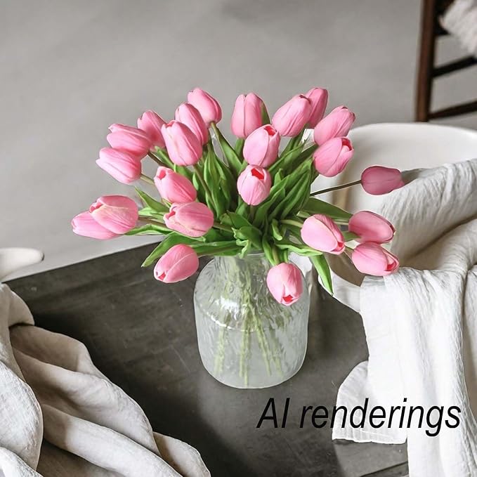 10-Heads Tulips Artificial Flowers Arrangement Centerpiece Decoration Flowers for Wedding Flowers Bouquets Office Desk (Pink)