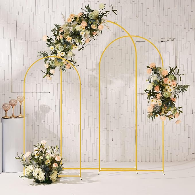 3pcs Arch Backdrop Stand - 4ft/5ft/6ft Gold Metal Flower Balloon Arch Frame Stand for Wedding, Birthday Party, Christmas, Baby Shower, Bridal Shower, Graduation Photography Decoration