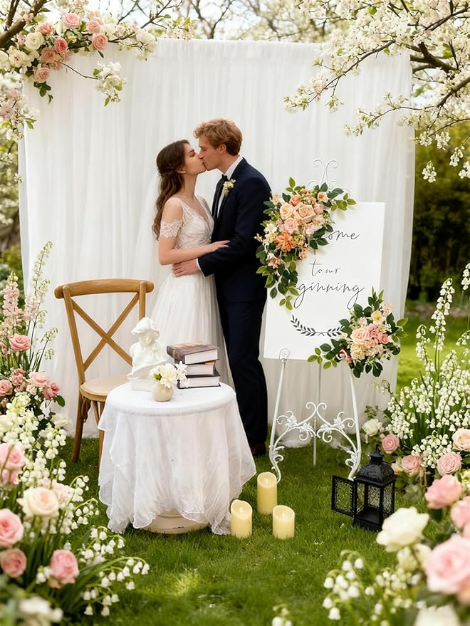 Pack of 2 Wedding Arch, Artificial Flowers, Wedding Decor，Flower Garland Be Suited to Banquet, Party, Reception Entrance Welcome Sign and Background Decoration (Champagne)