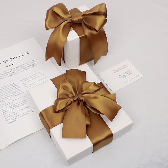 Antique Gold Satin Ribbon, Double Faced 2 Inch X 50 Yards Antique Gold Ribbon, Premium Satin Ribbon for Gift Wrapping, Crafts, Hair Bow Making, Sewing, Flower Bouquet, Wedding Party Decor