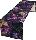 Gothic Flower Table Runner, Watercolor Vintage Dark Purple Floral Romantic Flower Blooming Table Runner for Home Kitchen Dining Table Decor, 13x90inch