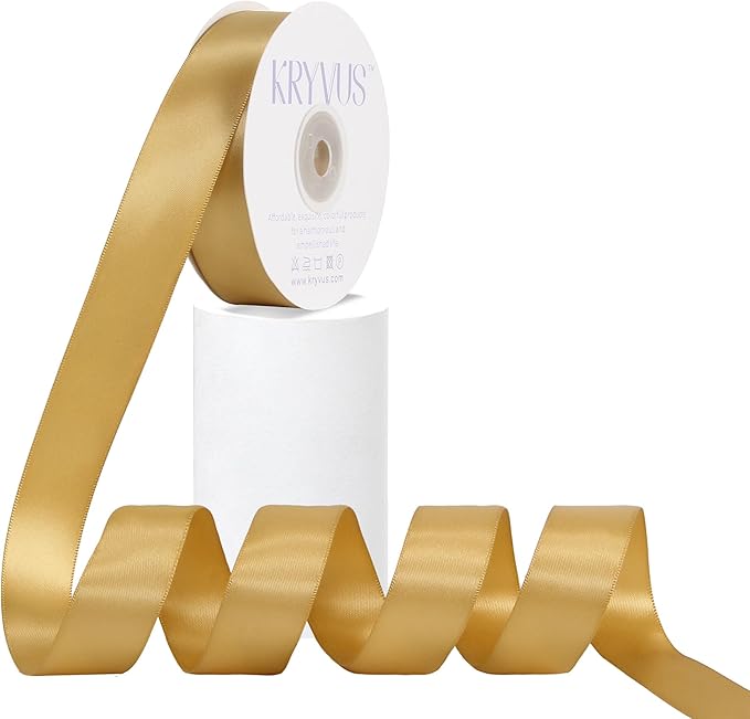 Light Gold Satin Ribbon, Double Faced 1 Inch X 25 Yards Light Gold Ribbon, Premium Satin Ribbon for Gift Wrapping, Crafts, Hair Bow Making, Sewing, Flower Bouquet, Wedding Party Decor