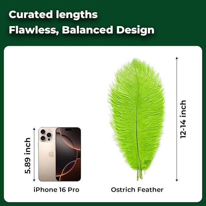 Piokio 20 pcs Lemon Green Ostrich Feather Plumes 12-14 inch(30-35 cm) Bulk for Wedding Party Centerpieces and DIY Clothes Decoration, Gatsby Decorations