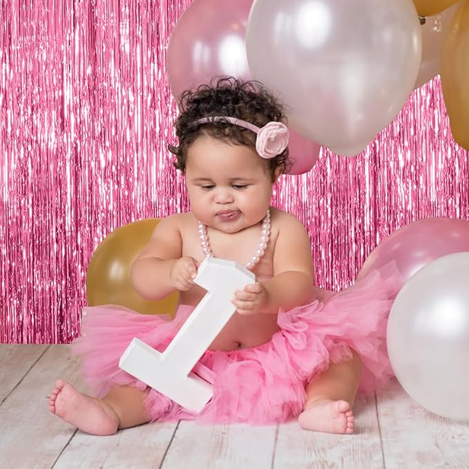 5 Pack Pink Tinsel Curtain Party Backdrop Foil Fringe Birthday Photo Booth Streamer Backdrop Theme Decorations