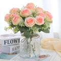 Fake Flowers in Vase,Fake Flowers with Vase 18 Pcs Faux Rose Flowers,Artificial Flowers for Home Decor, Indoor Centerpiece for Living Room & Dining Table (Pink)