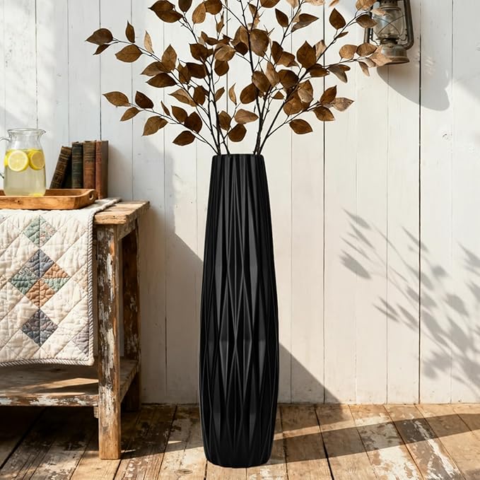 Black Ceramic Tall Floor Vase – 28" Modern Minimalist Decorative Large Vase for Living Room Corner, Entryway, or Office Home Decor
