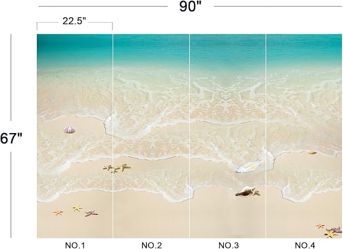 Cliouar-Top View of Background Summer Beach Wave Water Seashore Sand Beach Peel and Stick 90" x 67"