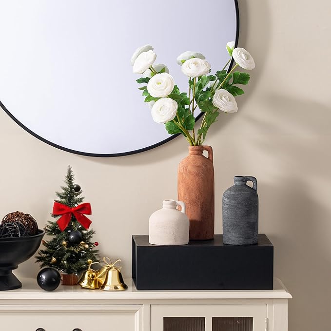Ceramic Vase Home Table Decor - Flower Vase Set of 3 Living Room Kitchen Decorations Farmhouse Modern Rustic Vases Decorative Centerpiece for Shelf Bedroom Office Bathroom Dining Coffee Desk