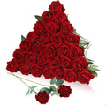 30pcs Fake Roses Artificial Silk Flowers Long Stems Bouquet for Wedding Bridal Shower Party Home Decoration (Burgundy)