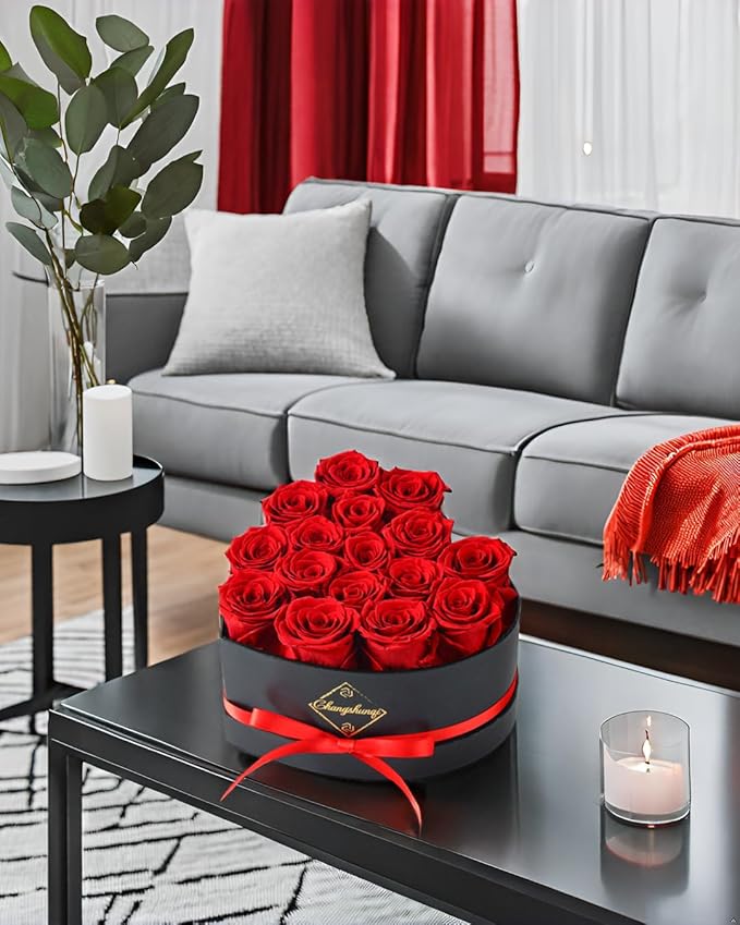 16 Flowers Forever Preserved Roses in Heart Box, Preserved Flowers Womens Birthday Gifts for Women Mothers Rose Gift for Her Romantic Eternal Real Rose for Women Mom Wife