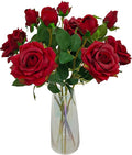 ATFL Fake Red Roses Flowers, 6 Pcs Faux Silk Real Touch Moisturizing Artificial Rose Flowers for Decoration DIY Wedding Party Home Office Decoration and Dining Table Centerpiece (6, red)