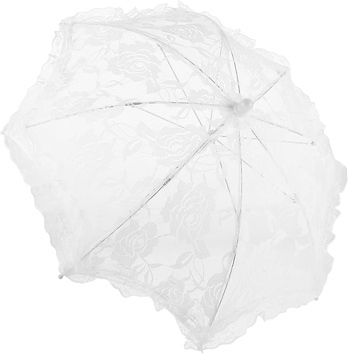 Lace Umbrella Parasol Floral White Umbrella Vintage Wedding Bridal Umbrella Photography Scene Props for Baby Shower Bridal Decorations Assorted Color A