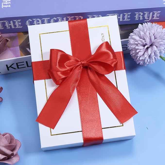 Red Ribbon for Gift Wrapping, 1 inch Polyester Satin Hair Ribbon for Flower Bouquet, Weeding Decoration, Baby Shower, Crafts Bows Fabric Christmas Ribbons 25 Yards