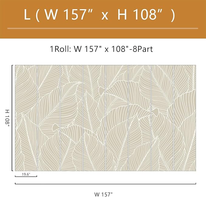Tropical Palm Leaf Beige Wallpaper Peel and Stick Botanical Leaf Pattern Art Self Adhesive Wall Mural for Living Room Bedroom 157"x108"