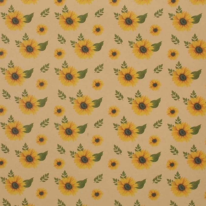 Aimyoo Sunflower Kraft Wrapping Paper Roll - Mini Roll - 17 in x 32.8 ft - All Occasion Floral Gift Wrap Paper for Wedding Bridal Shower Birthday