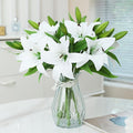 Hananona 8 Pcs Artificial Tiger Lily Real Touch Easter Lily Fake Spring Flowers for Wedding Home Party Easter Decoration Plastic Cemetery Faux Flowers (White, 8)