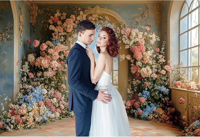 Baocicco 10x7ft Flower Wall Backdrop Photography European Style Oil Painting Floral Wedding Background Women Girls Lady Birthday Party Decorations Wedding Bridal Shower Banner Supplies Props Video