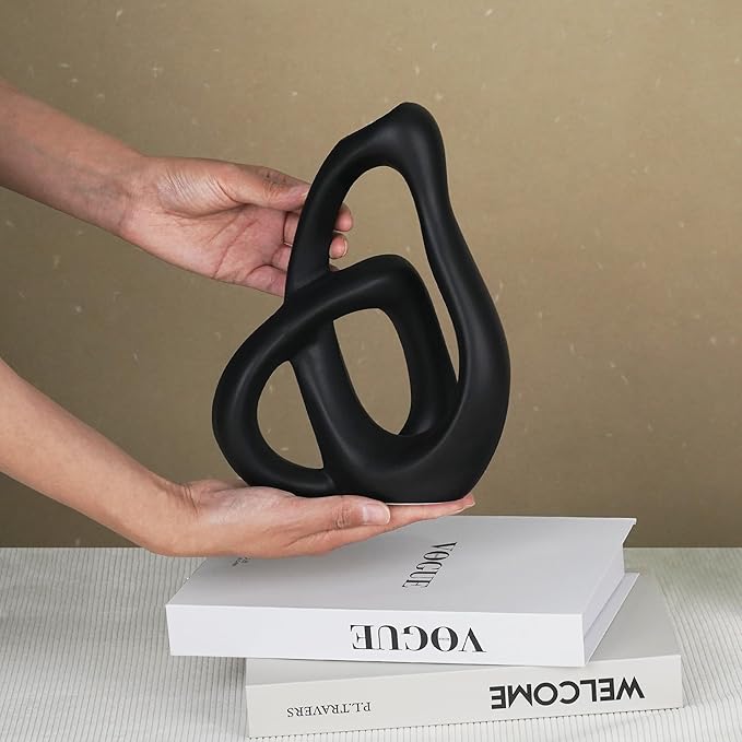 Unique Black Ceramic Vases for Home Decor, 9.1" H Boho Nordic Aesthetic Modern Style, Decorative Vases for Home Decor Living Room
