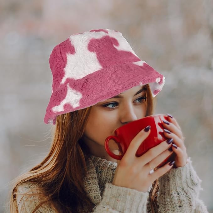 Winter Soft Faux Fur Plush Bucket Hat, Lovely Fisherman Cap, Fashion Outdoor Thick Warm Sun Cap for Women