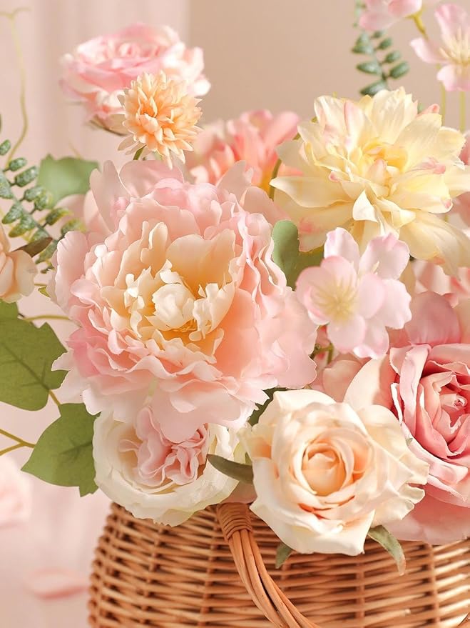 Artificial Flowers, Light Pink Silk Fake Flowers for DIY Wedding Bridal Bouquets, Wedding Cake Flowers for Table Centerpieces Baby Shower Birthday Party Home Decorations