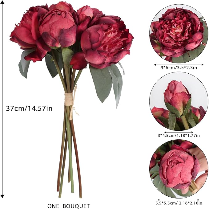 2 Bouquets Red Peonies Silk Flowers 14Heads Faux Peony Flowers Red Fake Peonies Flowers Artificial for Decorations for Wedding Bouquets Bridal Shower Decorations Home Office Party Decor